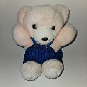VTG Mervyn's Playful Pals Pink Teddy Bear Plush Blue Overalls 8.5" Stuffed Toy